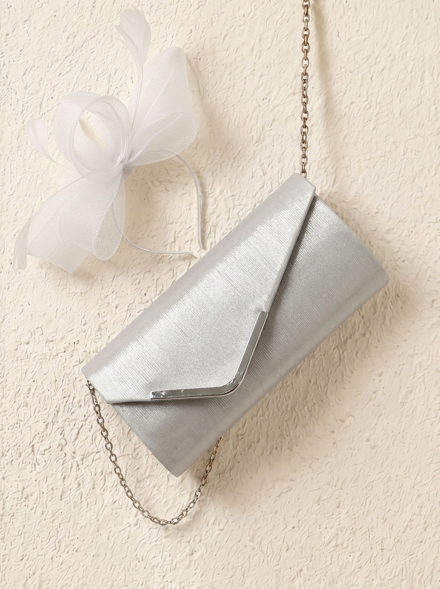 Textured Clutch Bag and Mesh Fascinator Occasion White Set