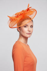 Women’s Mesh Disc Fascinator with Feather Trim, Loop Bow & Headband
