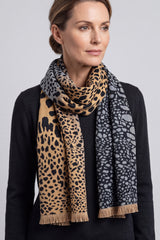 Women's Mixed Animal Print Fringed Scarf