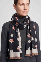 Women’s Reversible Floral Print Contrast Border Fringed Scarf