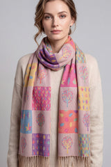 Women's Enchanted Forest Mosaic Scarf with Tassel Fringe