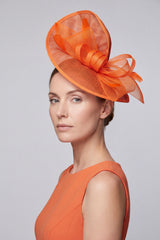 Women’s Oversized Mesh Disc Fascinator Hat with Feather Trim & Loop Bow Headband
