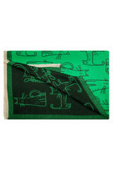 Women’s Playful Cat Motif Scarf with Contrast Border and Fringe