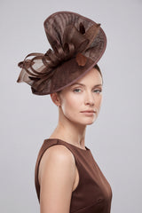 Women’s Oversized Mesh Disc Fascinator Hat with Feather Trim & Loop Bow Headband
