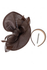 Women’s Oversized Mesh Disc Fascinator Hat with Feather Trim & Loop Bow Headband