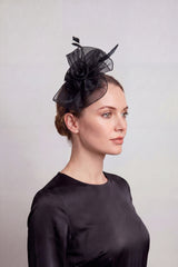 Elegant Organza Floral Fascinator with Feather Detail