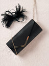 Textured Envelope Clutch Bag with Gold Chain & Feather Fascinator Black Set