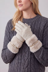 Women's Knitted Fingerless Gloves with Faux Fur Cuffs and Buttons