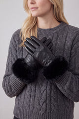 Women’s Faux Leather Diamond Stitch Faux Fur Cuff Glove
