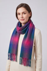 Ombre Check Wool-Blend Scarf with Tassels