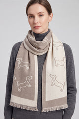 Women’s Dachshund Sausage Dog Print Scarf with Fringed Trim
