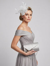 Textured Clutch Bag and Mesh Fascinator Occasion White Set