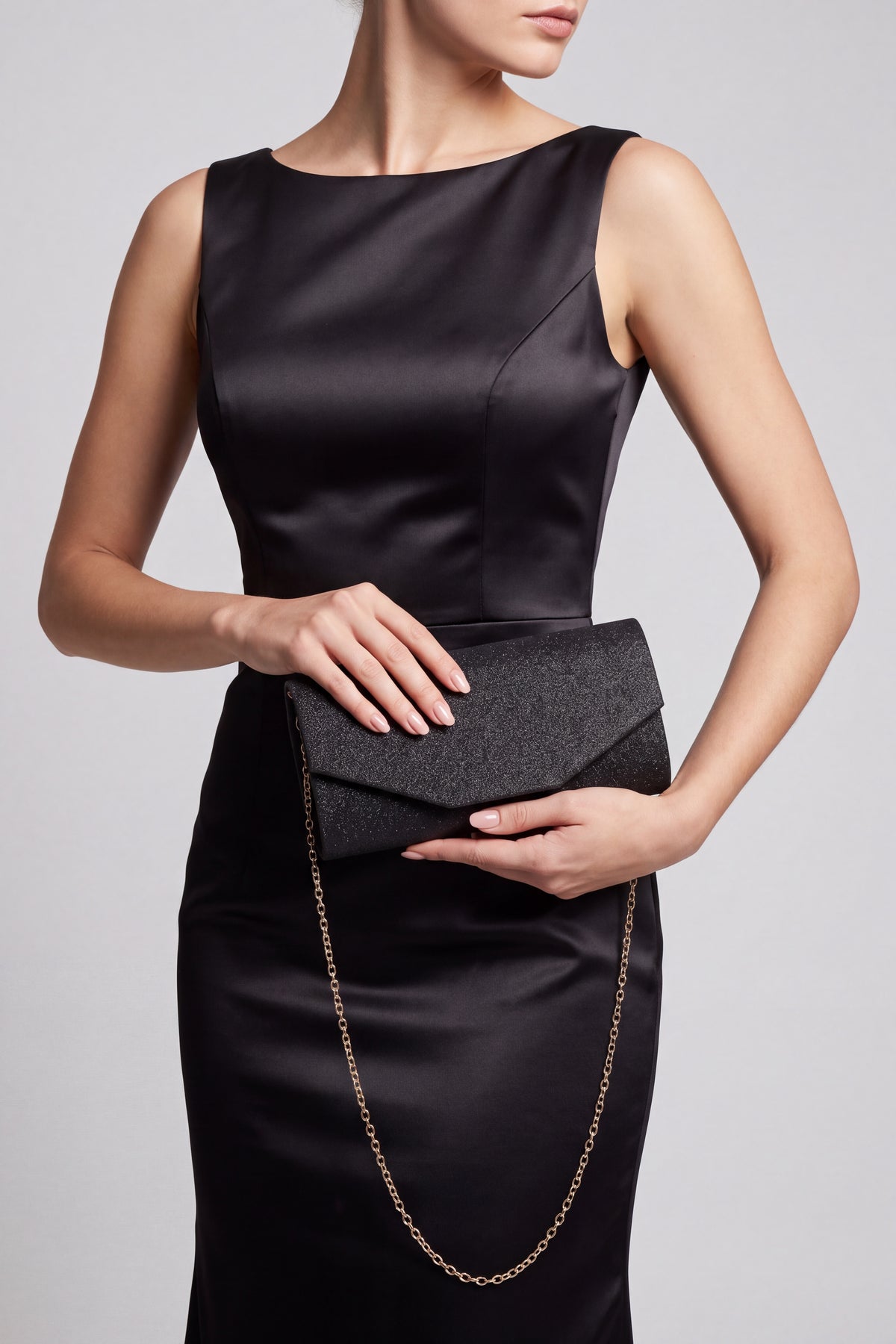 Glitter Envelope Clutch Bag with Gold /Silver Chain Strap