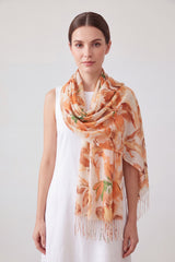 Abstract Floral Print Lightweight Scarf with Tassels