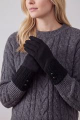 Women’s Faux Suede & Knitted Panel Button Detail Winter Gloves