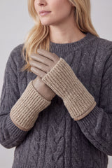 2-Piece Faux Leather Gloves & Removable Knitted Fingerless Gloves Set