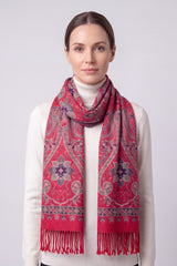 Vibrant Paisley Wool Mix Print Scarf with Tassels
