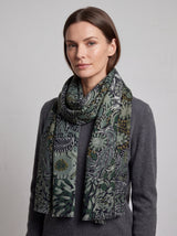 Women's Abstract Floral Print Lightweight Scarf with Frayed Edges