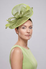 Women’s Oversized Mesh Disc Fascinator Hat with Feather Trim & Loop Bow Headband