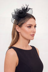 Curly Sinamay Fascinator with Feather Flower