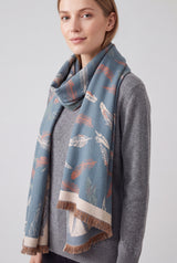 Reversible Feather-Pattern Jacquard Scarf with Soft Drape