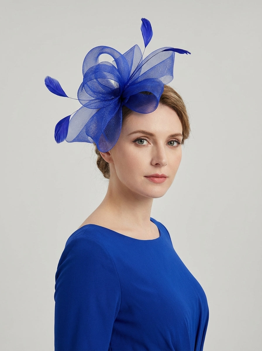 Elegant Mesh Bow Fascinator with Feather Detail