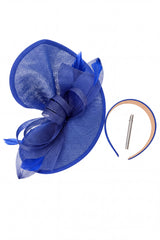 Women’s Oversized Mesh Disc Fascinator Hat with Feather Trim & Loop Bow Headband
