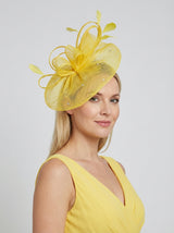 Curled Sinamay Bow Fascinator with Feather Trim Diamonds