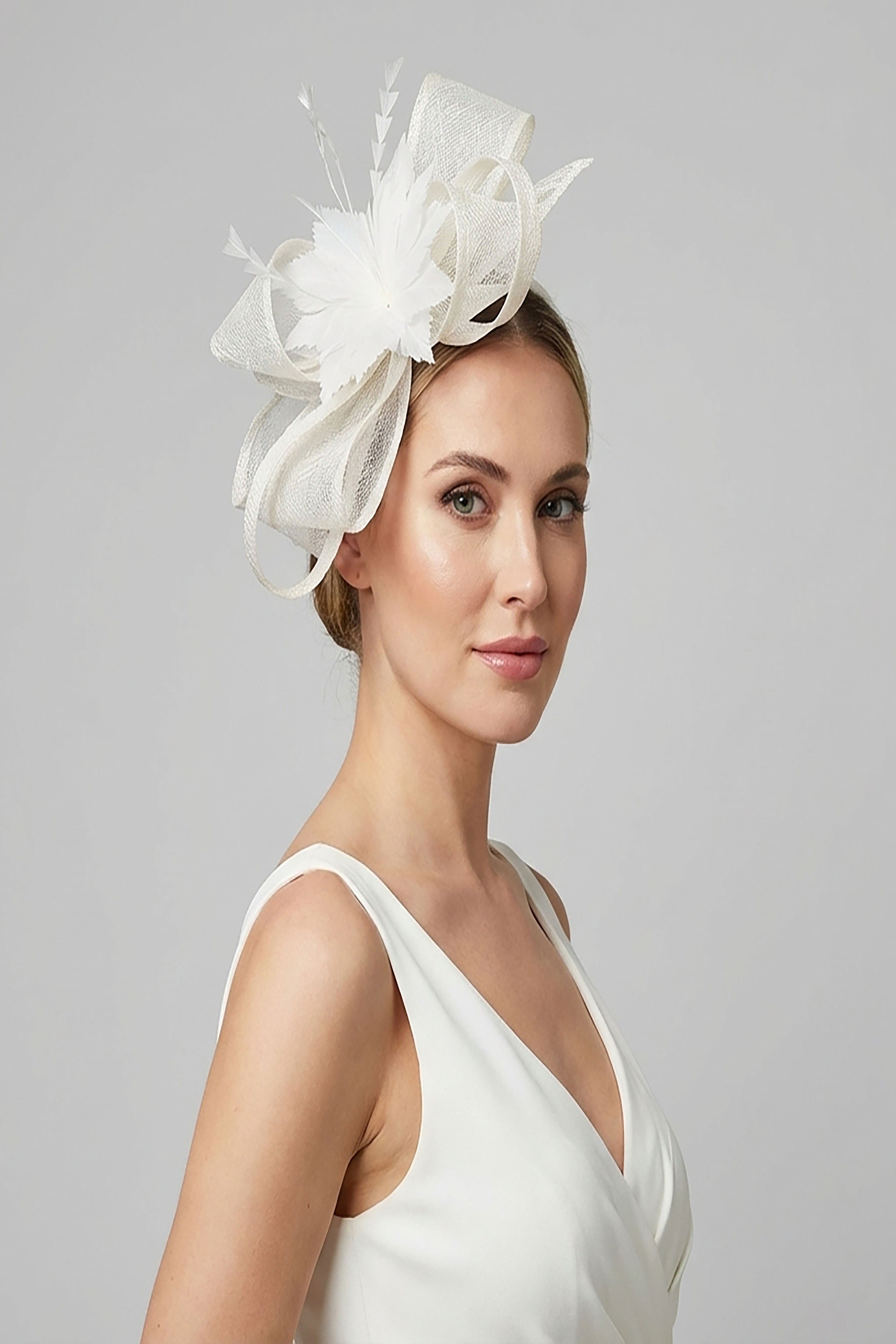 Curly Sinamay Fascinator with Feather Flower