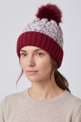 Women’s Two-Tone Cable Knit Faux Fur Pom Bobble Hat