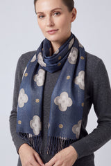 Women’s Floral Fringe Scarf with Gold-Tone Accents and Fringe