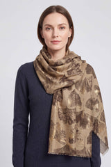 Women’s Metallic Ginkgo Leaf Print Scarf
