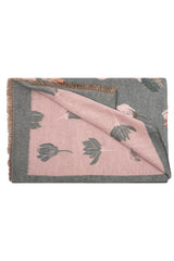 Women’s Reversible Floral Print Contrast Border Fringed Scarf