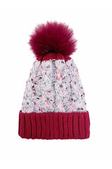 Women’s Two-Tone Cable Knit Faux Fur Pom Bobble Hat