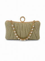 Women’s Glitter Pleated Ring Clasp Evening Clutch Bag