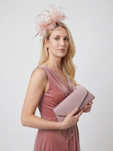 Satin Envelope Clutch Bag and Feather Fascinator Occasion Pink Set