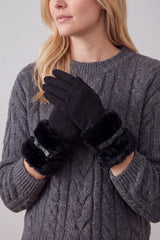 Women's Knitted Fingerless Gloves with Faux Fur Cuffs and Buttons