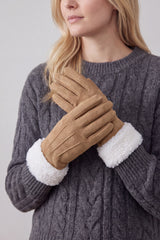 Women's Suede-Look Gloves with Teddy Faux Fur Cuffs