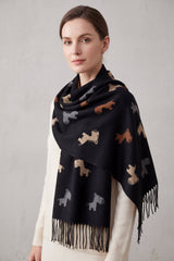 Colourful Donkey Print Reversible Wool-Blend Scarf with Tassels