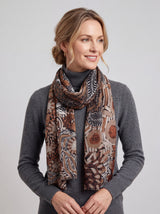 Women's Abstract Floral Print Lightweight Scarf with Frayed Edges