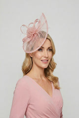 Gauze Teardrop Bass Fascinator with Flower and Curled Feathers