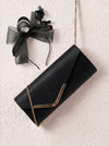Textured Envelope Clutch Bag with Gold Chain and Loop Fascinator Occasion Black Set