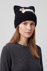 Women’s Dog Motif Knit Turn-Up Cat Ear Beanie Hat