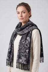 Paisley Floral Wool-Blend Scarf with Tassels
