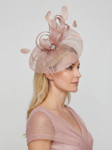 Curled Sinamay Bow Fascinator with Feather Trim Diamonds
