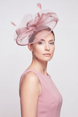 Women’s Mesh Disc Fascinator with Feather Trim, Loop Bow & Headband