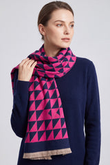 Women’s Two-Tone Triangle Pattern Scarf with Fringe