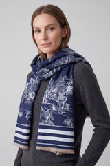 Women’s Toile Print Woven Scarf with Fringed Edge
