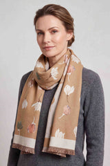 Women’s Reversible Floral Print Contrast Border Fringed Scarf