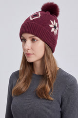Women’s Nordic Pattern Faux Fur Pom Bobble Hat